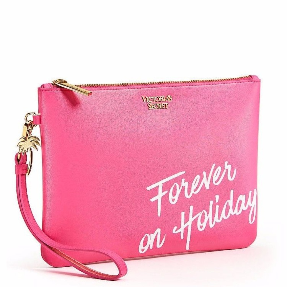 VICTORIA'S SECRET WRISTLET CLUTCH PINK VEG LEATHER